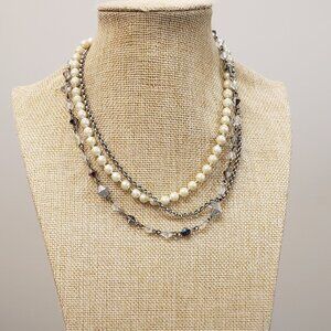 Cookie Lee, multi strand silver tone pearl beaded fashion necklace